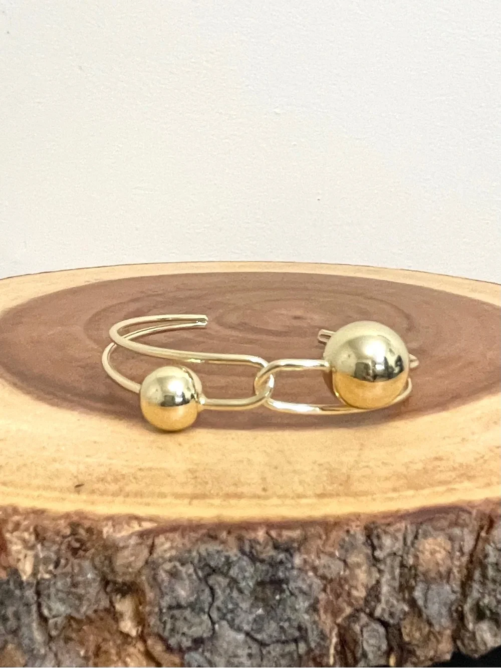 Gold Double Ball Link Open Cuff Bracelet 18K Gold Filled NWOT